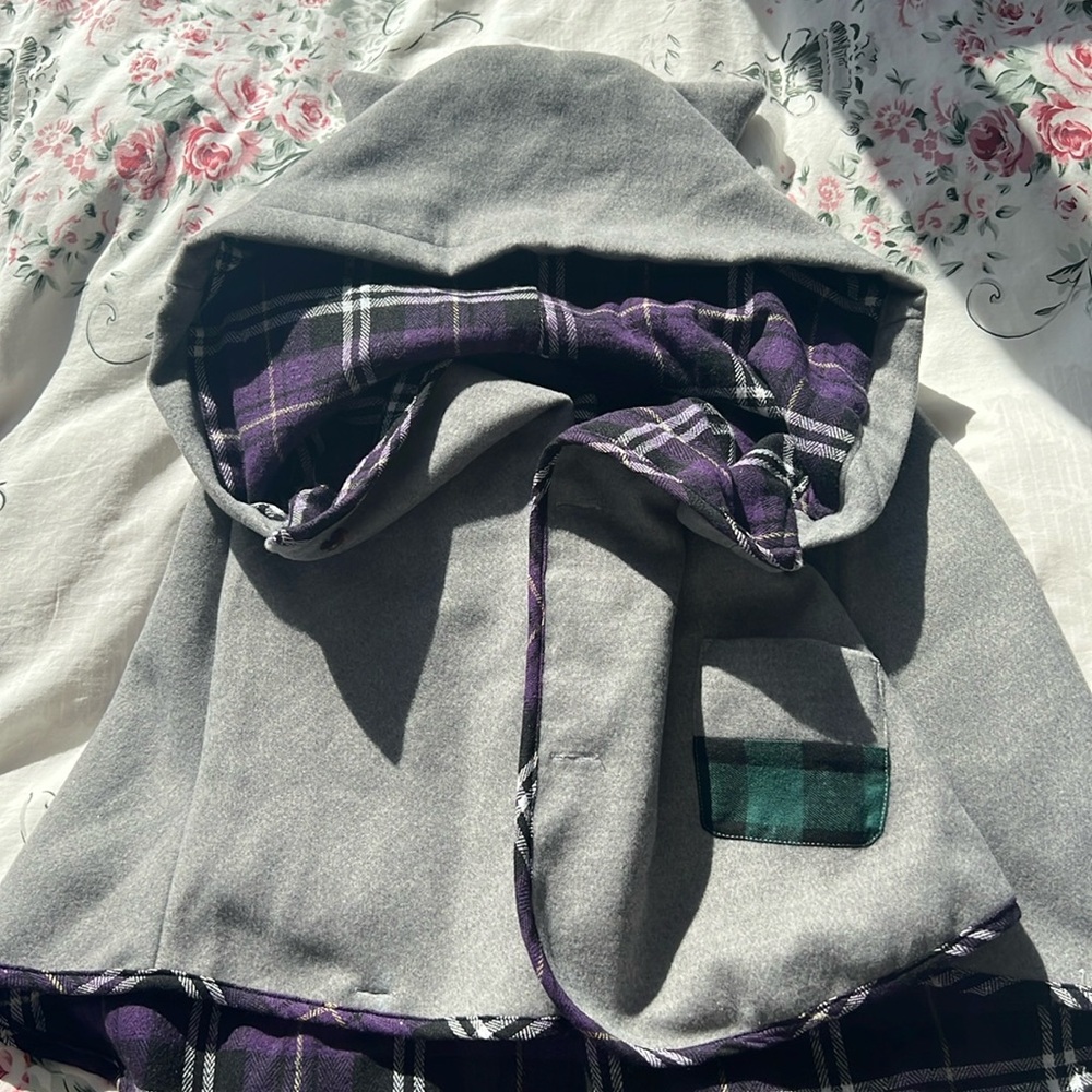 Cat Hooded Bolero, Tweed and Plaid with Cat Detailing